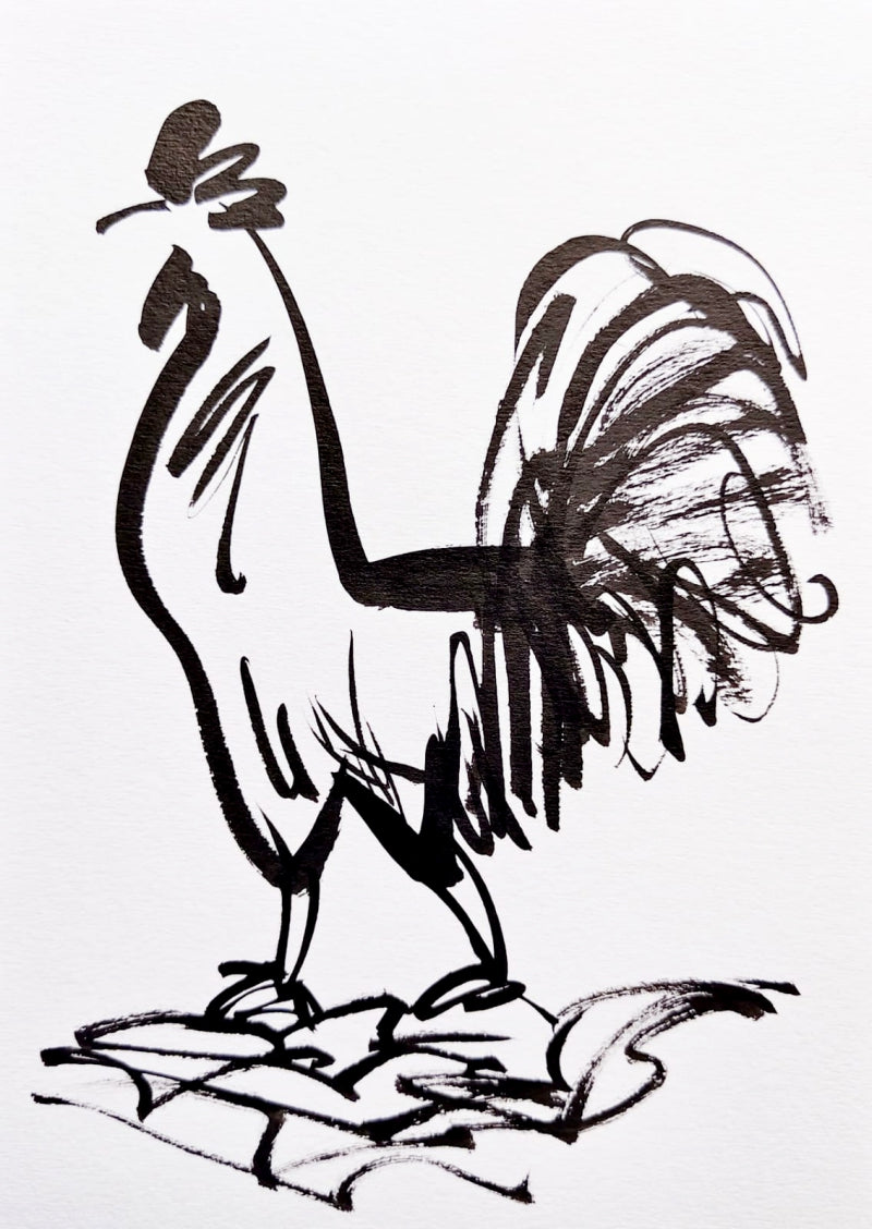 Rooster 2' animals ink drawing by artist Ashok Hinge, 8x6 inch, on paper