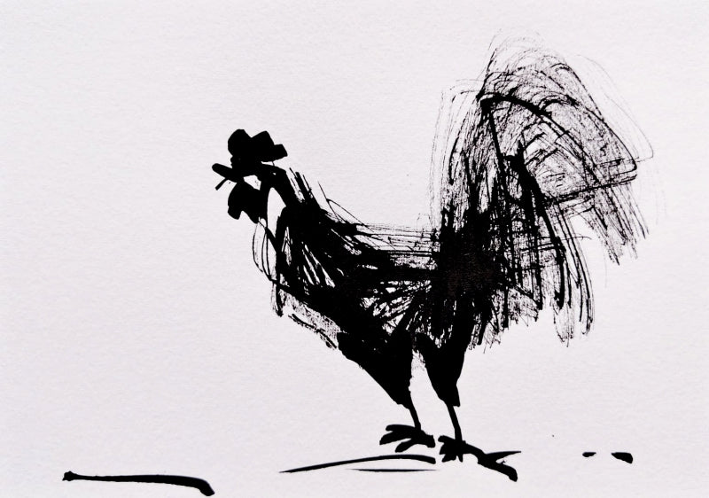 Rooster 3' animals ink drawing by artist Ashok Hinge, 6x8 inch, on paper