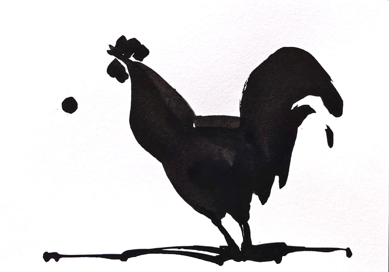 Rooster And Son' animals ink drawing by artist Ashok Hinge, 6x8 inch, on paper