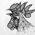 Animals pen drawing titled 'Rooster', 8x11 inches, by artist Kushal Kumar on Paper