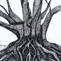 'Rooted Memories' nature ink drawing by artist Ankit Kushwaha, 8x6 inch, on paper