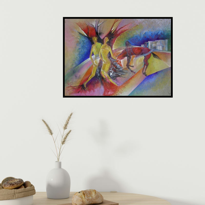 In-situ view of Shuchi Khanna's 'Rooted Together' painting in a room