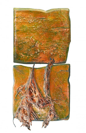 Abstract mixed media titled 'Roots And Pathway 4', 18x9 inches, by artist Ami Patel on Copper
