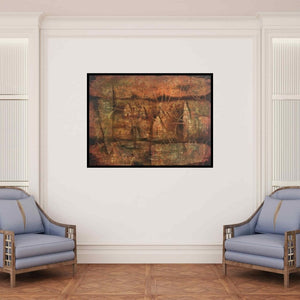 In-situ view of Durshit Bhaskar's 'Roots (Ancient Echoes)' painting in a room