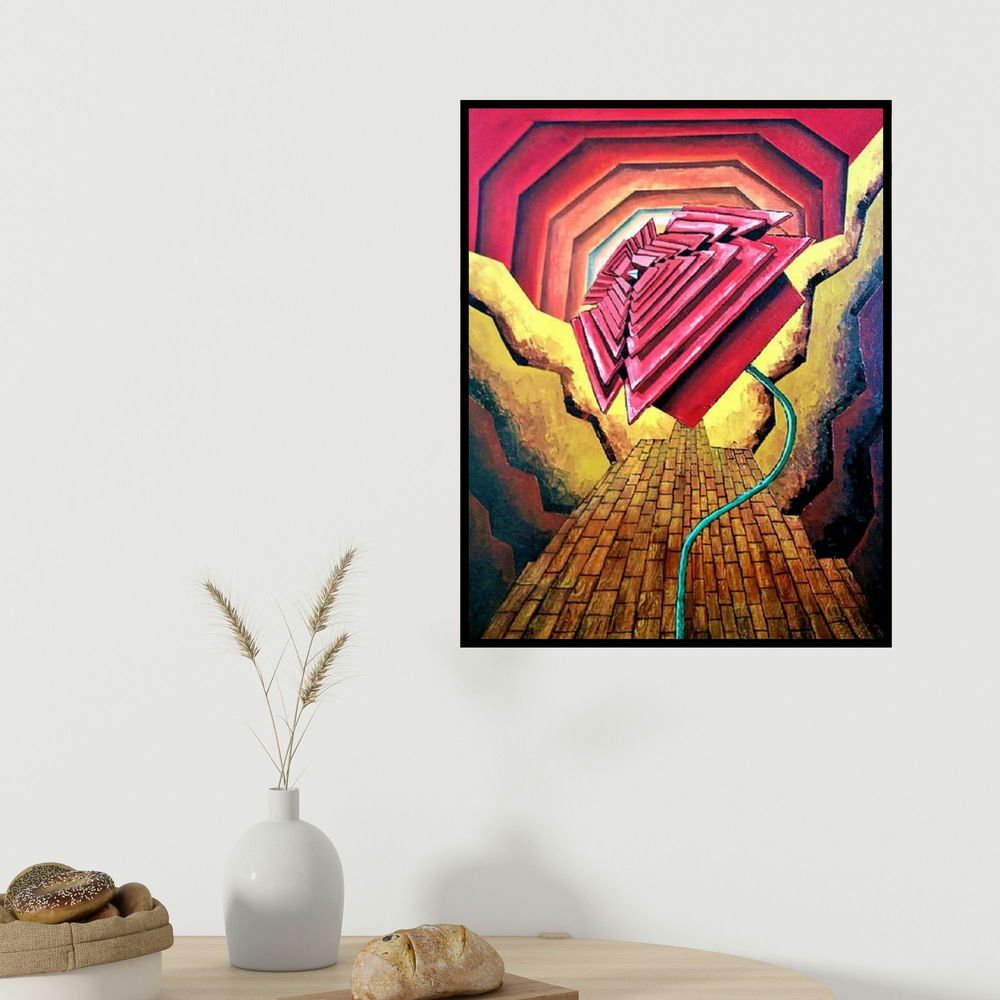 Kartikey Sharma's 'Rose' painting visualized above a sofa in a contemporary room.