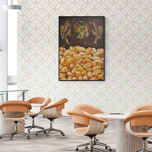 In-situ view of Bhavesh Patel's 'Roti (Golden Bounty)' painting in a room