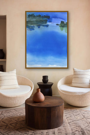 Row Into The Blue Flows (Tranquil Waters) by artist Prashant Prabhu displayed in a Contemporary gallery