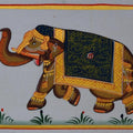 Animals miniature traditional art titled 'Royal Elephant In Lawn 1', 4x6 inches, by artist Unknown on Silk