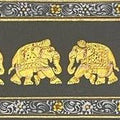 Animals mughal traditional art titled 'Royal Elephants', 3x10 inches, by artist Unknown on Cloth