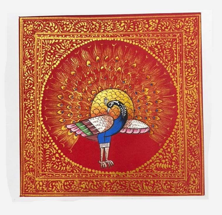 Royal Peacock 1' animals miniature Traditional Art by artist Unknown, 8x7 inch, on silk
