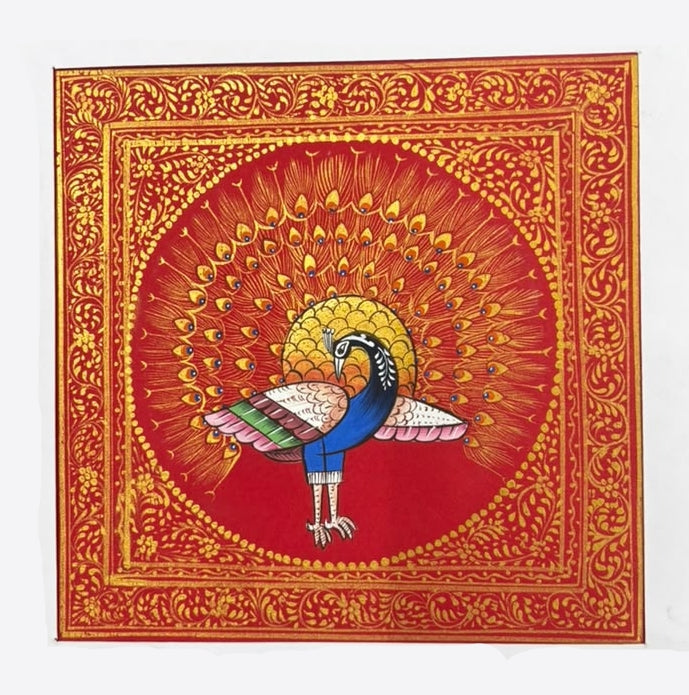 Royal Peacock 2' animals miniature Traditional Art by artist Unknown, 8x7 inch, on silk