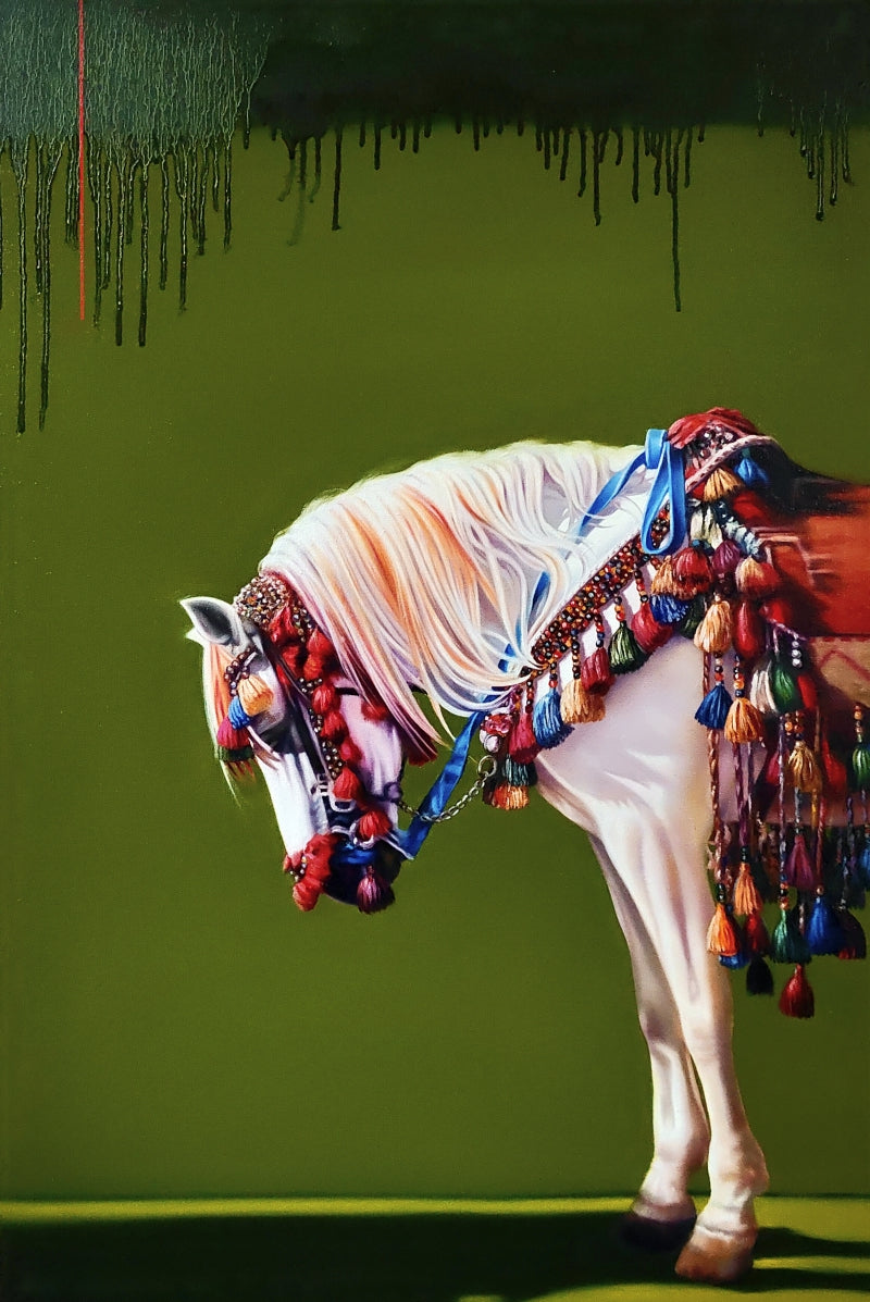 Royal Quietude' animals oil painting by artist Abid Shaikh, 36x24 inch, on canvas