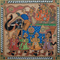 Religious phad traditional art titled 'Royal Ride 2', 18x18 inches, by artist Abhishek Joshi on Handmade Canvas