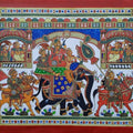 Religious phad traditional art titled 'Royal Ride', 18x24 inches, by artist Abhishek Joshi on Hanmade Canvas
