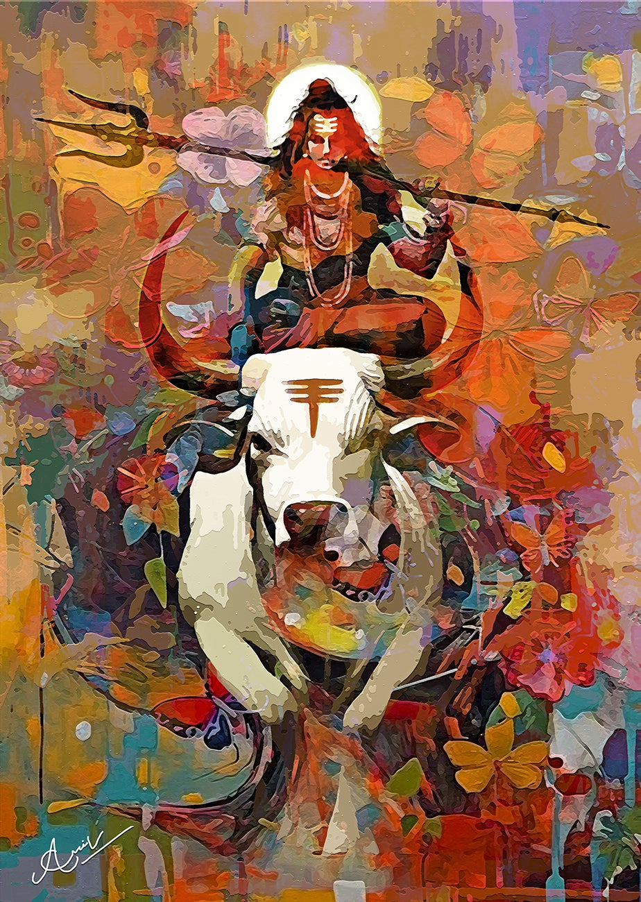 Rudra Grace' religious mixed-media painting by artist Anil Kumar, 45x32 inch, on canvas