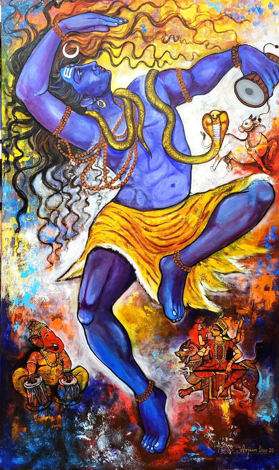 'Rudra Shiva' religious acrylic painting by artist Arjun Das, 60x36 inch, on canvas