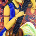 Religious acrylic painting titled 'Rudra Veena 1', 48x28 inches, by artist Susmita Mandal on Canvas