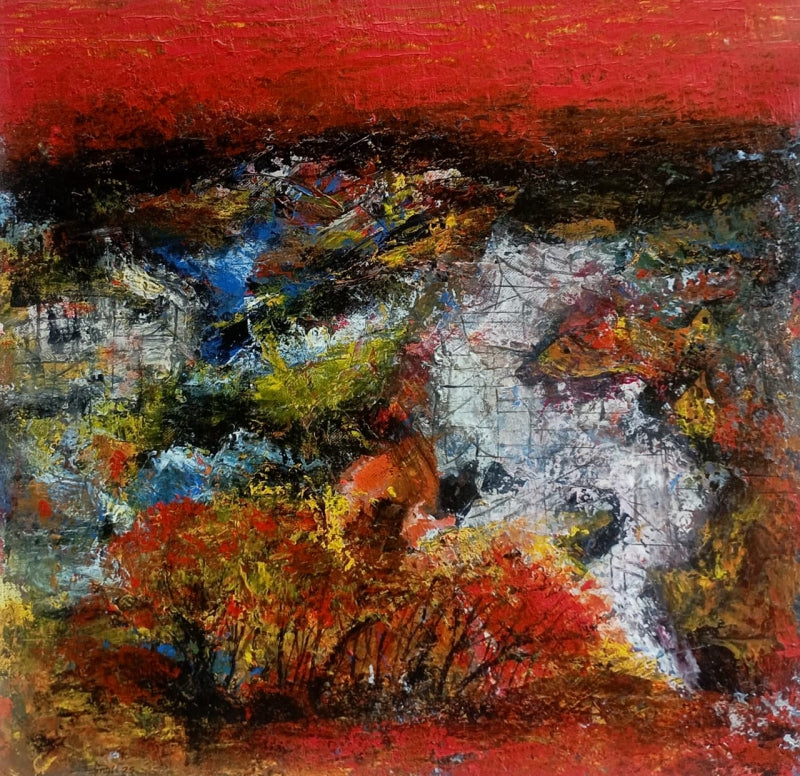 'Rufous' abstract acrylic painting by artist Ganesh Singh, 16x16 inch, on canvas