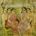 Rukmini Krishna' religious oleograph painting by artist Raja Ravi Varma, 22x17 inch, on paper