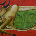 Running Bull' animals acrylic painting by artist Anupam Pal, 36x72 inch, on canvas
