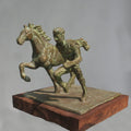 Running Man With Horse' figurative Brass, Metal sculpture by artist Rohan Sonavane, 18x12 inch, on brass, metal