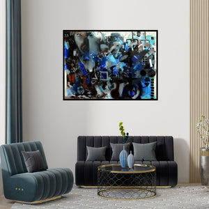 Preview of 'Runway Of Life I' Painting by Madan Lal shown on a wall in a furnished room.