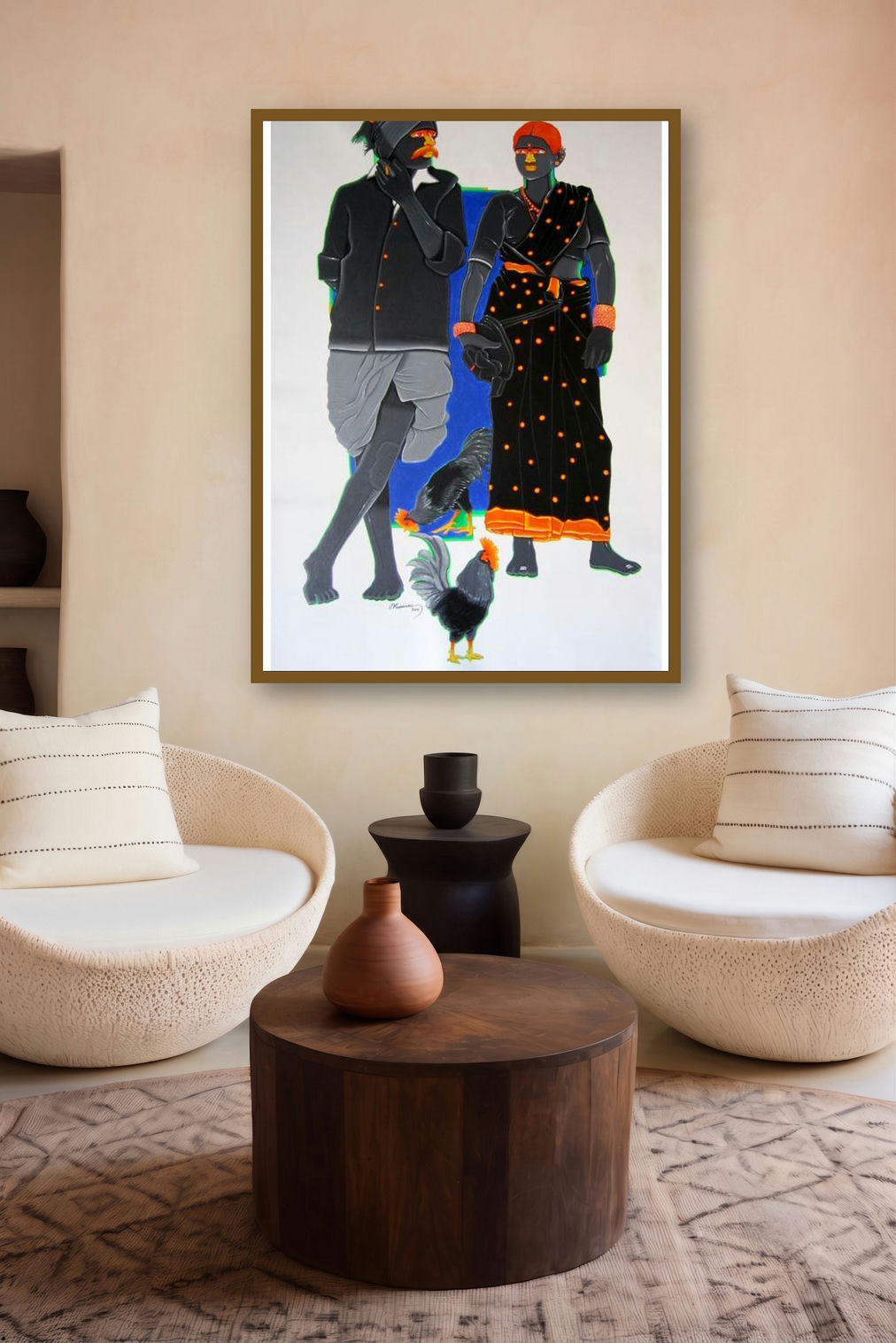 Rural Couple I by artist Tailor Srinivas displayed in a Luxury gallery