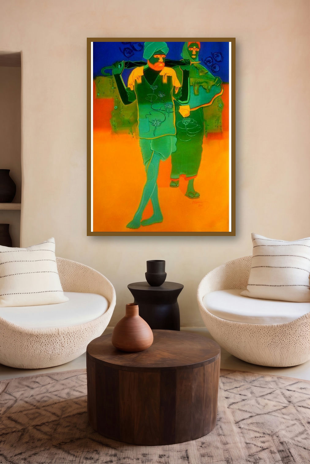 Rural Couple Ii by artist Tailor Srinivas displayed in a Contemporary gallery