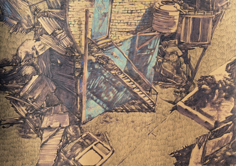 Rural' figurative mixed-media painting by artist Krishnapada Maity, 27x40 inch, on paper