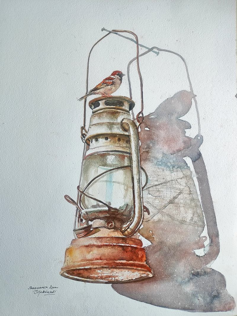 Rust And Shadows' still-life acrylic painting by artist Srinivasa Ram Makineedi, 24x18 inch, on canvas