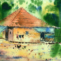 Landscape watercolor painting titled 'Rustic Home 3', 12x16 inches, by artist Rupesh Patil on Paper