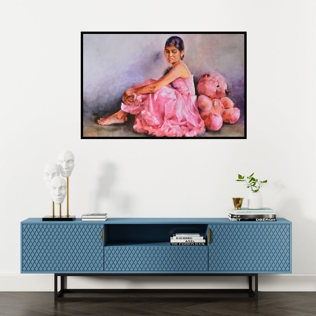 Preview of 'Ruswa' Painting by Pramod Jagtap shown on a wall in a furnished room.