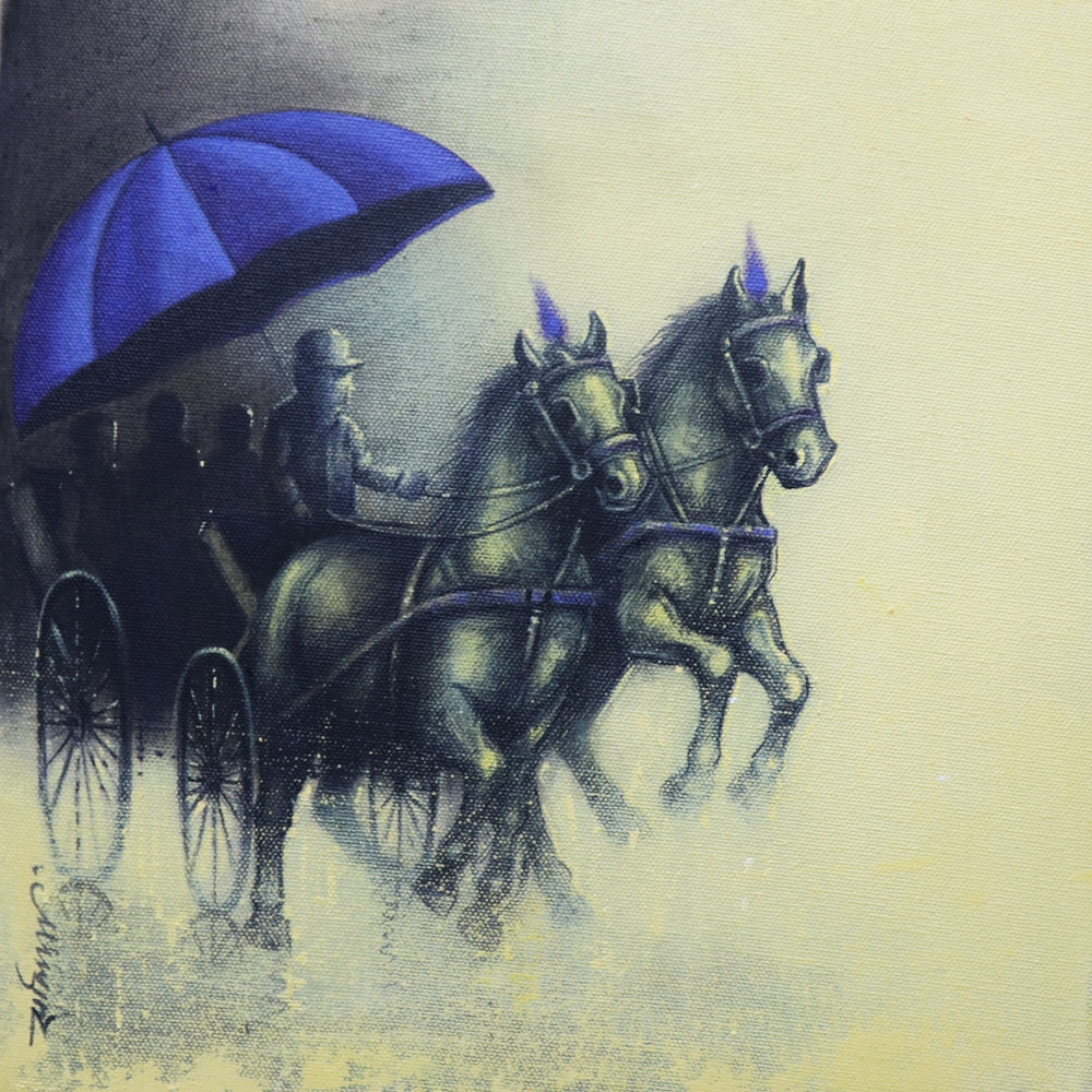 Rythmic Monsoon Ride 1' figurative acrylic-charcoal painting by artist Somnath Bothe, 12x12 inch, on canvas