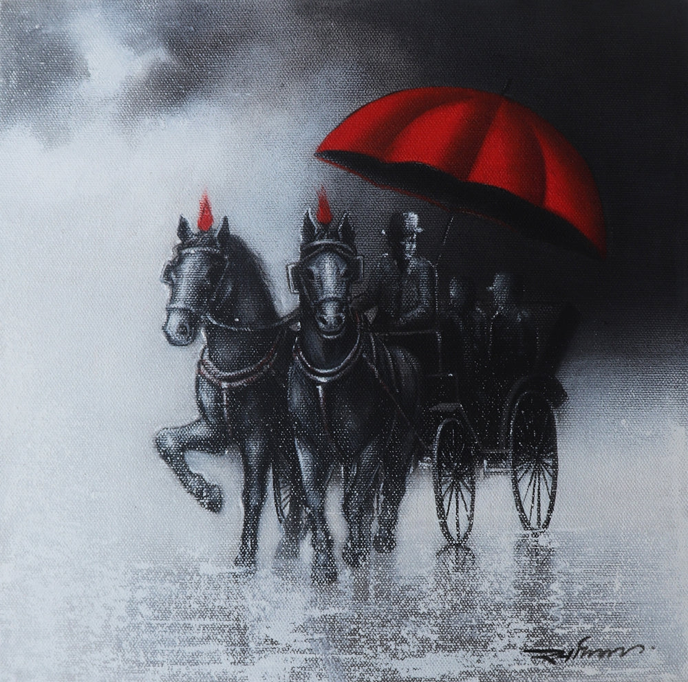 Rythmic Monsoon Ride 6' figurative acrylic-charcoal painting by artist Somnath Bothe, 12x12 inch, on canvas