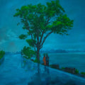 Landscape acrylic painting titled 'Saavan', 27x20 inches, by artist Lisha N T on Canvas