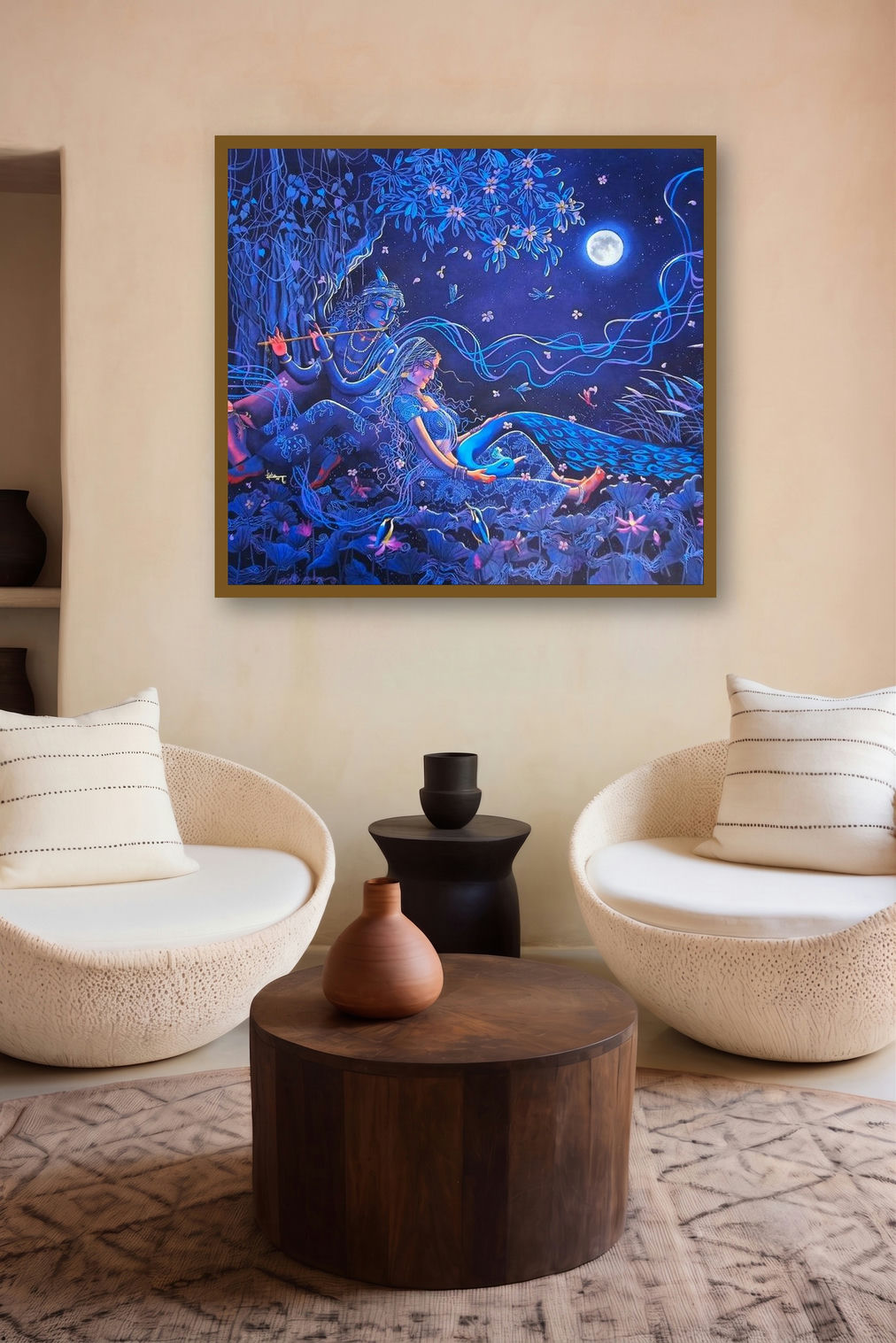 Saawariya (Radha Krishna in Moonlight) by artist Lisha N T displayed in a Designer gallery