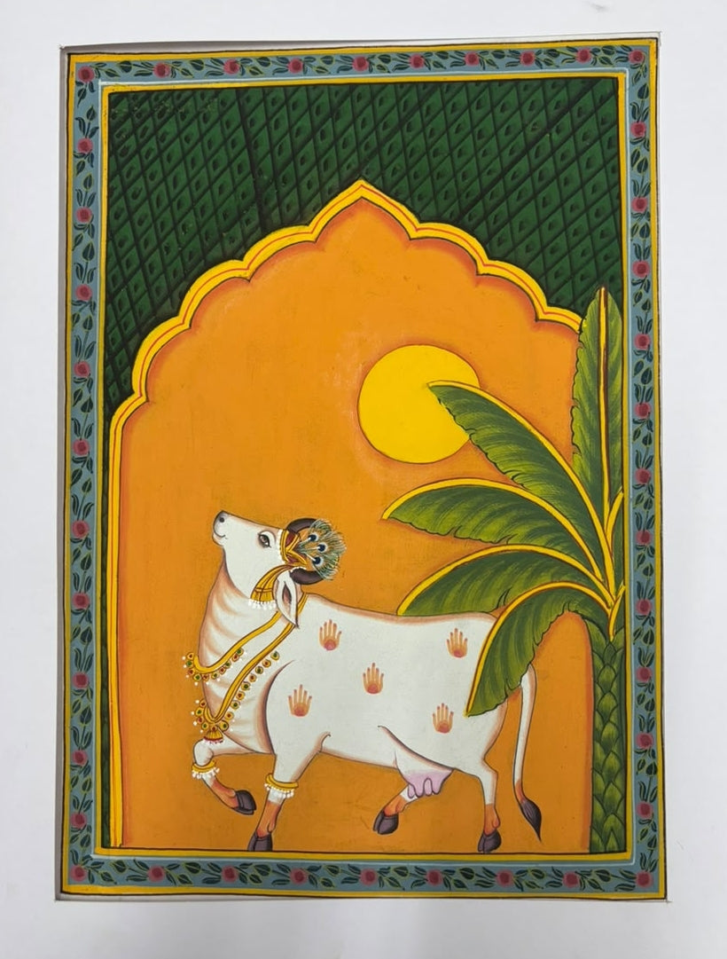 Sacred Cow 2' animals miniature Traditional Art by artist Unknown, 15x11 inch, on silk