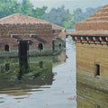 Sacred Flow (Panchganga Ghat)' religious acrylic painting by artist Abhijit Jadhav, 18x18 inch, on canvas