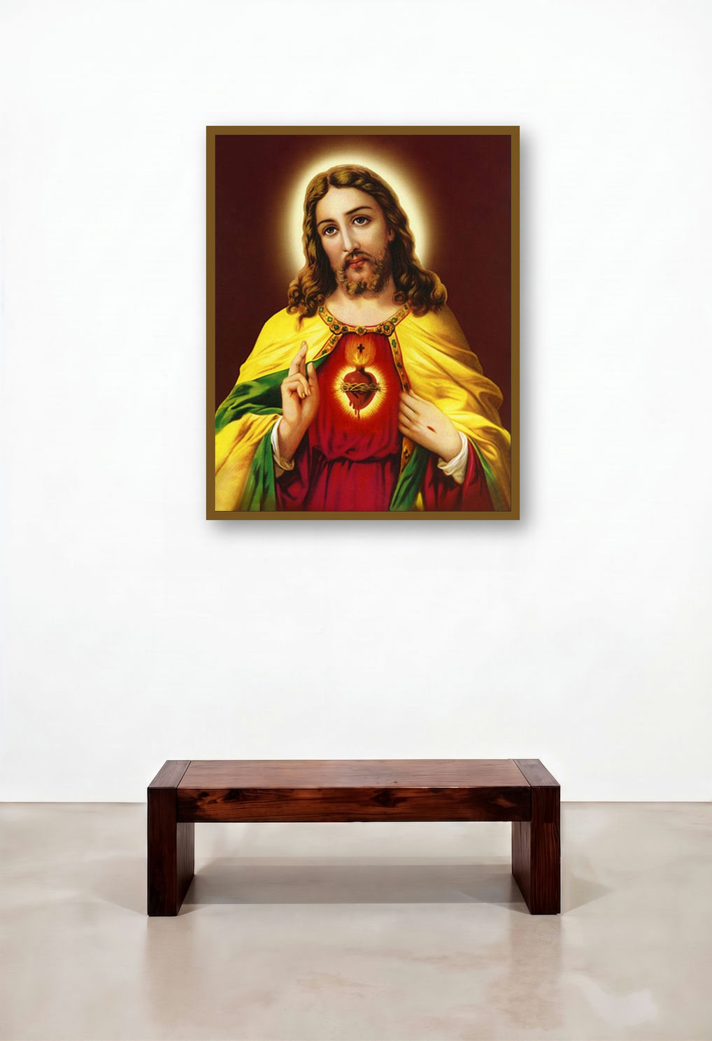 Sacred Heart 15 by artist Ns Art displayed in a Mid-Century Modern Reception Area
