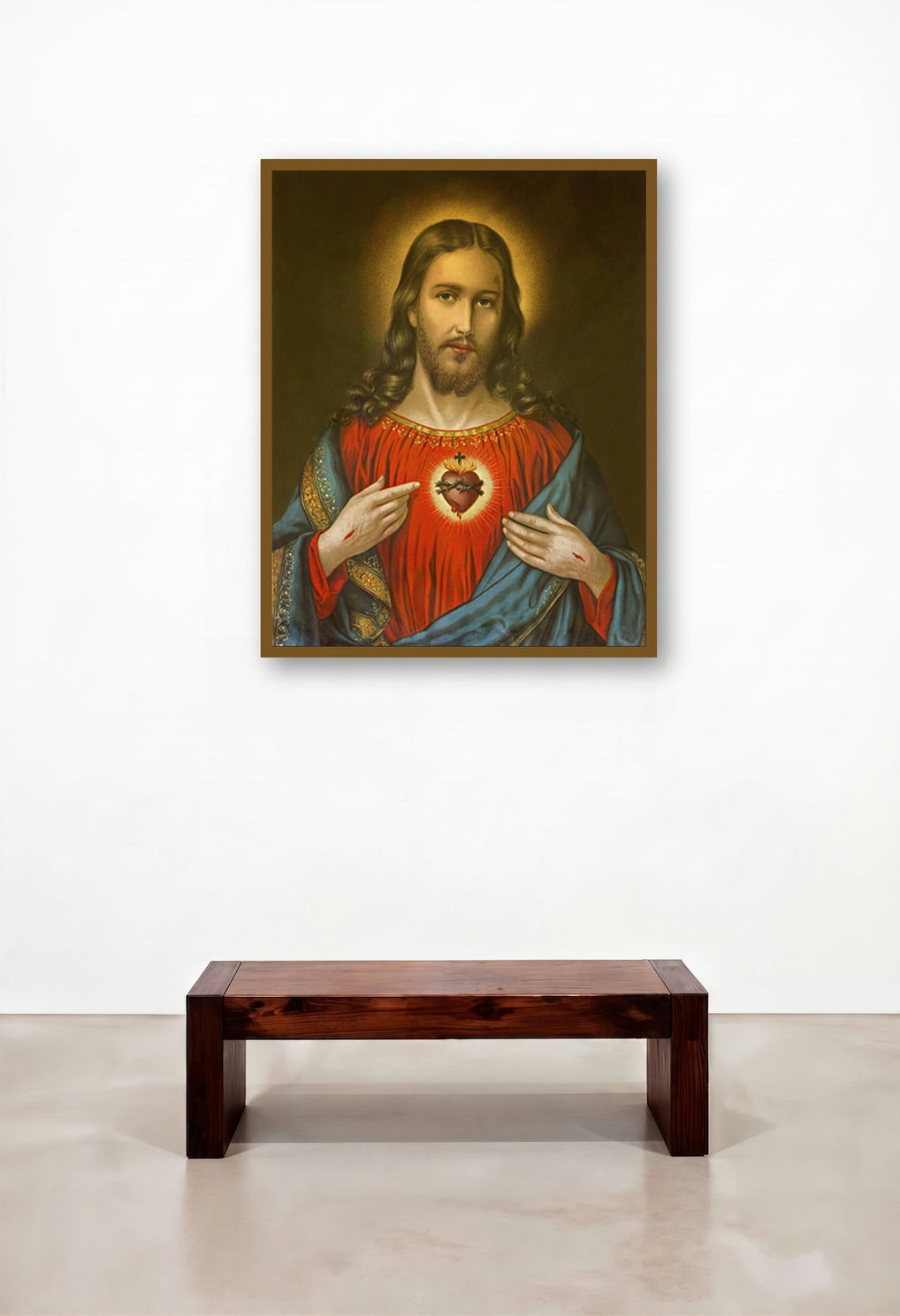 Sacred Heart 16 by artist Ns Art displayed in a Urban Loft Hallway