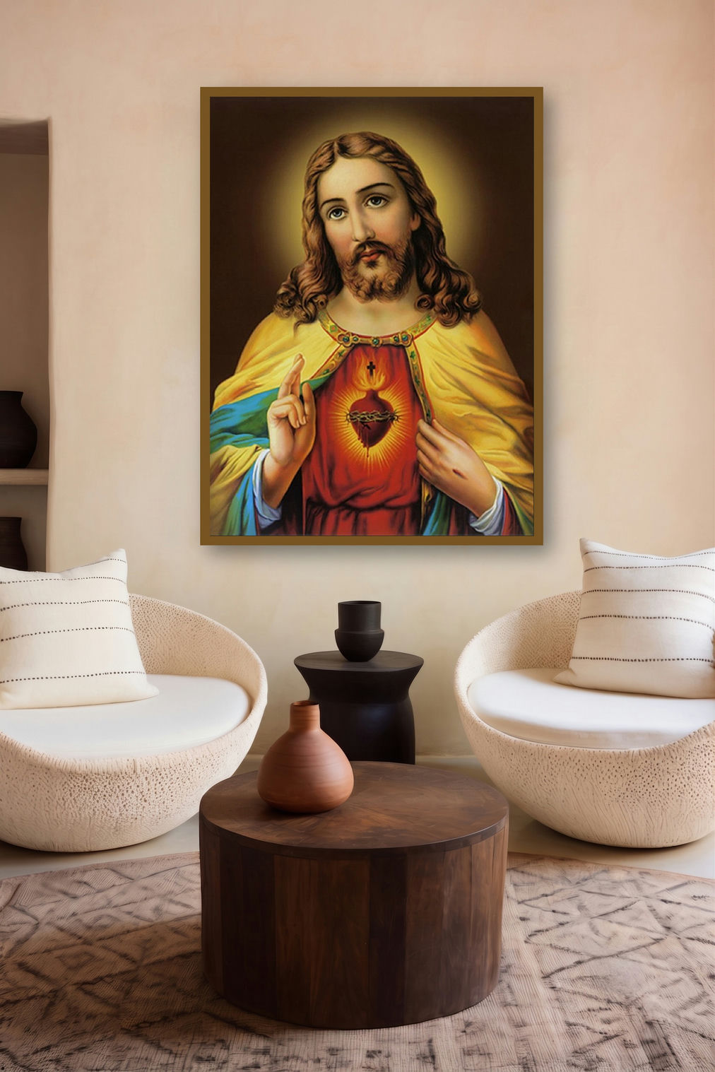 Sacred Heart Jesus Christ 10 by artist Ns Art displayed in a Contemporary Exhibition gallery