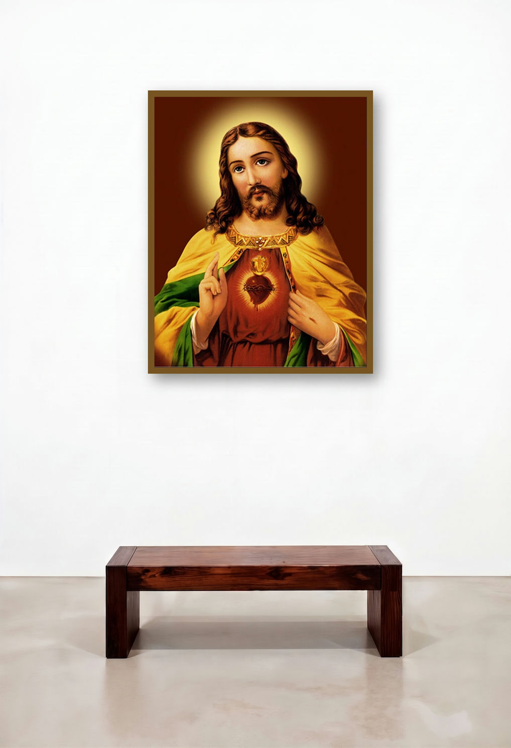 Sacred Heart Jesus Christ 11 by artist Ns Art displayed in a Industrial Bedroom