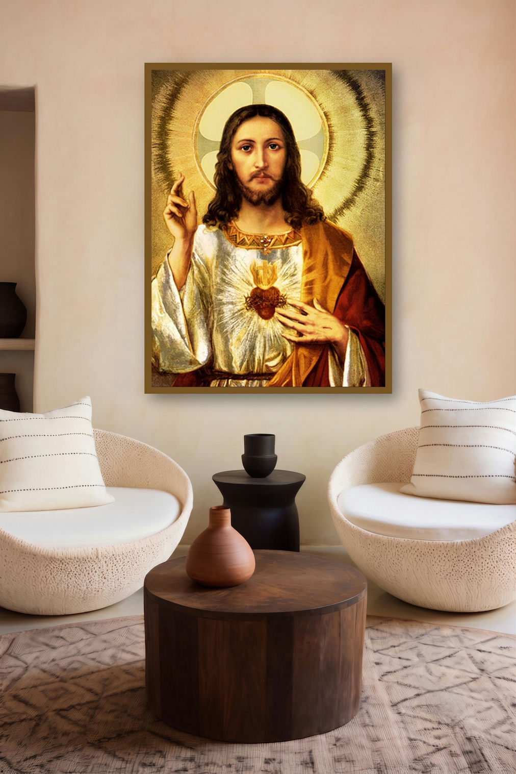 Sacred Heart Jesus Christ 2 by artist Ns Art displayed in a Luxury gallery