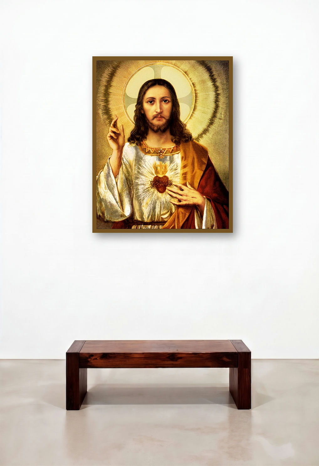 Sacred Heart Jesus Christ 2 by artist Ns Art displayed in a Classic Hotel Suite