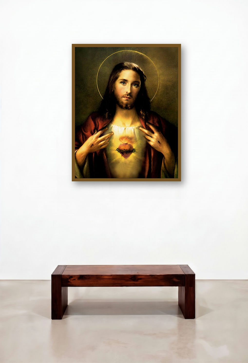 Sacred Heart Jesus Christ 4 by artist Ns Art displayed in a Urban Loft Hotel Suite