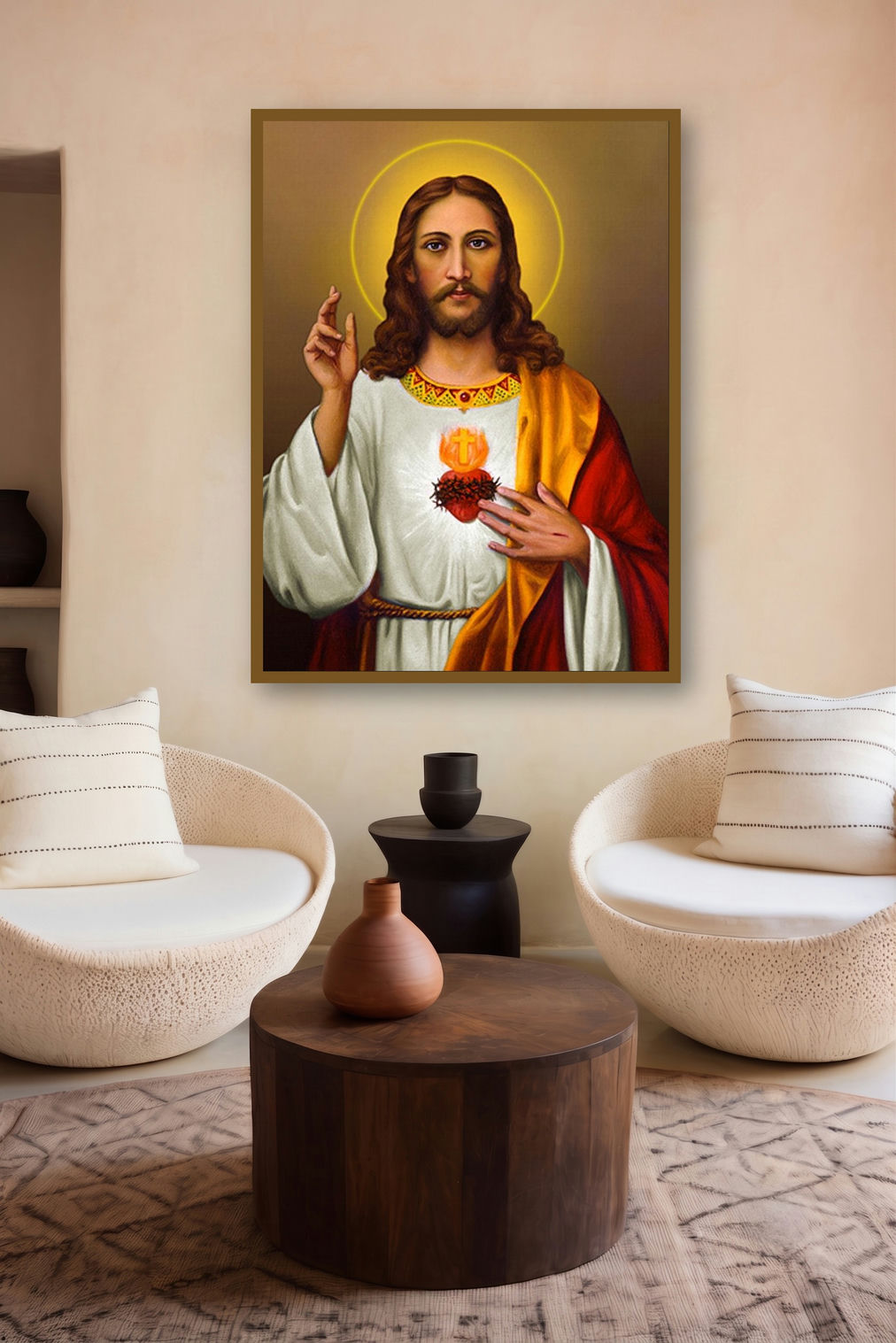Sacred Heart Jesus Christ 5 by artist Ns Art displayed in a Museum Style gallery