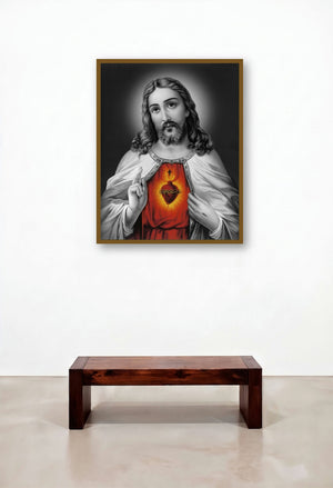 Sacred Heart Jesus Christ 9 (Jesus Portrait) by artist Ns Art displayed in a Rustic Executive Office
