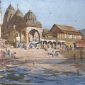Sacred Nashik Ghat' religious watercolor painting by artist Abhijit Jadhav, 15x22 inch, on paper