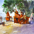 Sacred Shade' landscape watercolor painting by artist Soven Roy, 14x20 inch, on paper