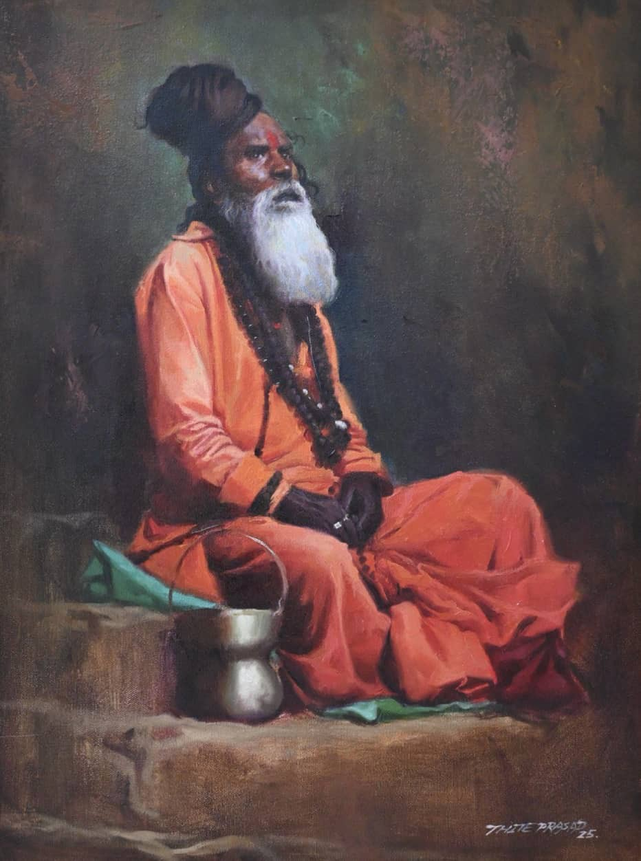 Sadhu 1' religious oil painting by artist Prasad Thite, 24x18 inch, on canvas